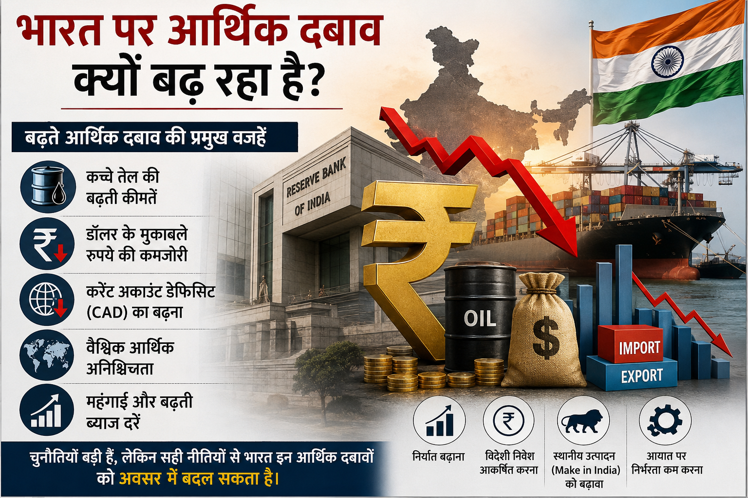 भारत की आर्थिक स्थिति दबाव और उपाय